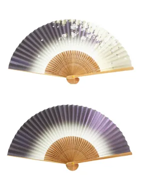 Folding Fan. made in Kyoto, Japan. Japanese Hand Fan. "Classical Cherry Blossom / Navy & Silver "