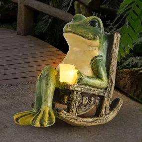 FOXMIS Miniature Frog Garden Statue Christmas Decorations Fairy Garden Accessories Outdoor Indoor Solar Garden Frog Decor Art Housewarming Gift for Patio, Yard, Lawn Ornament,3.89"x2.36"x3.93"