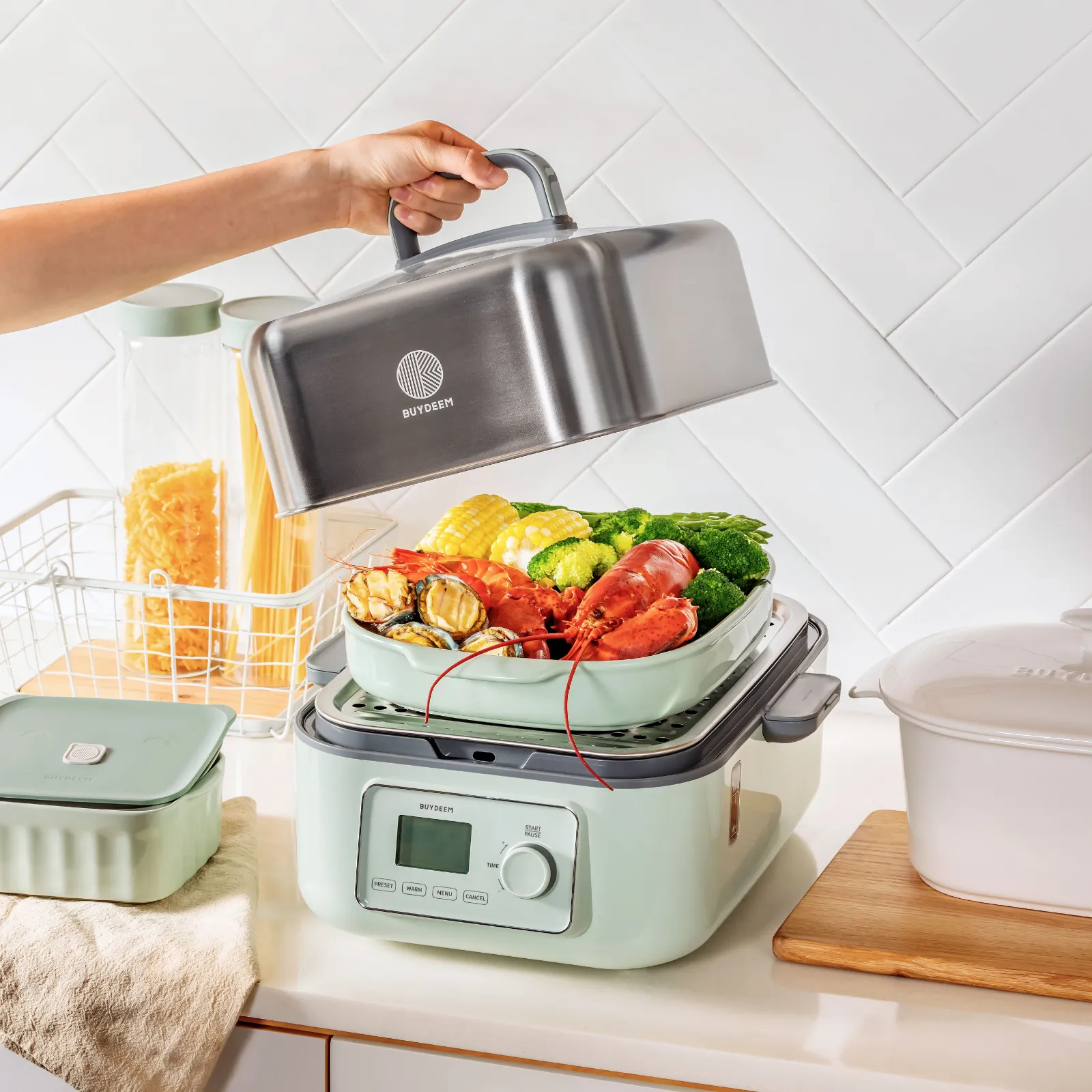 G67 Electric Food Steamer with Nonstick Frying Pan- Bundle Offer