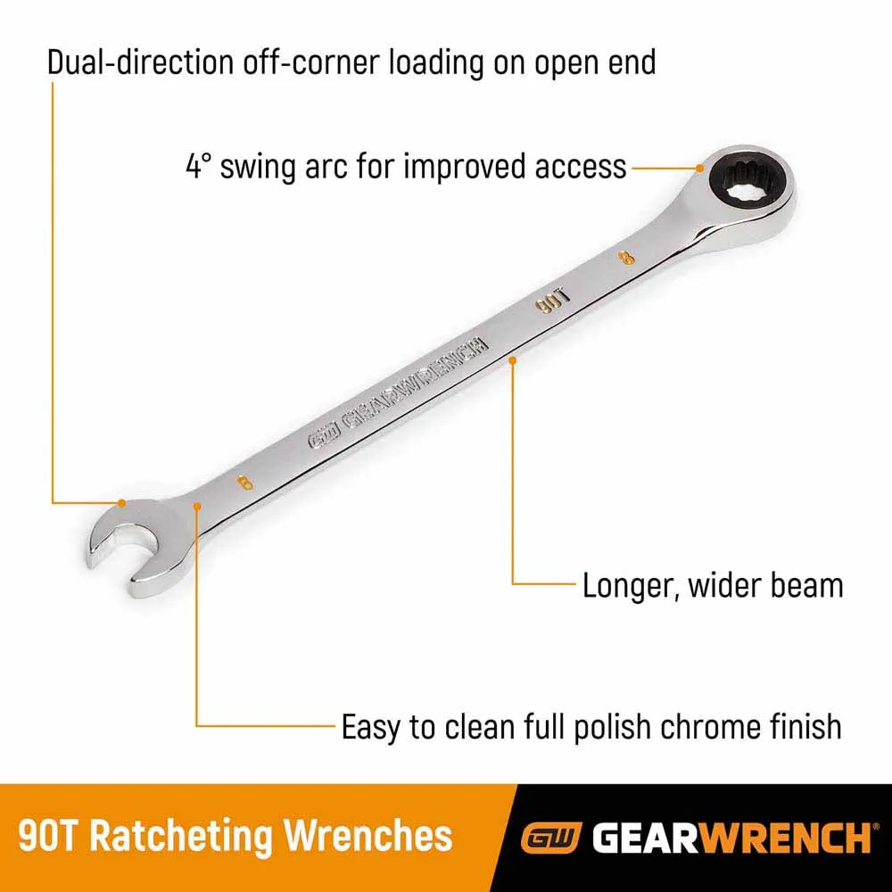 GearWrench 86928 16 Pc. 90-Tooth 12 Point Metric Combination Ratcheting Wrench Set