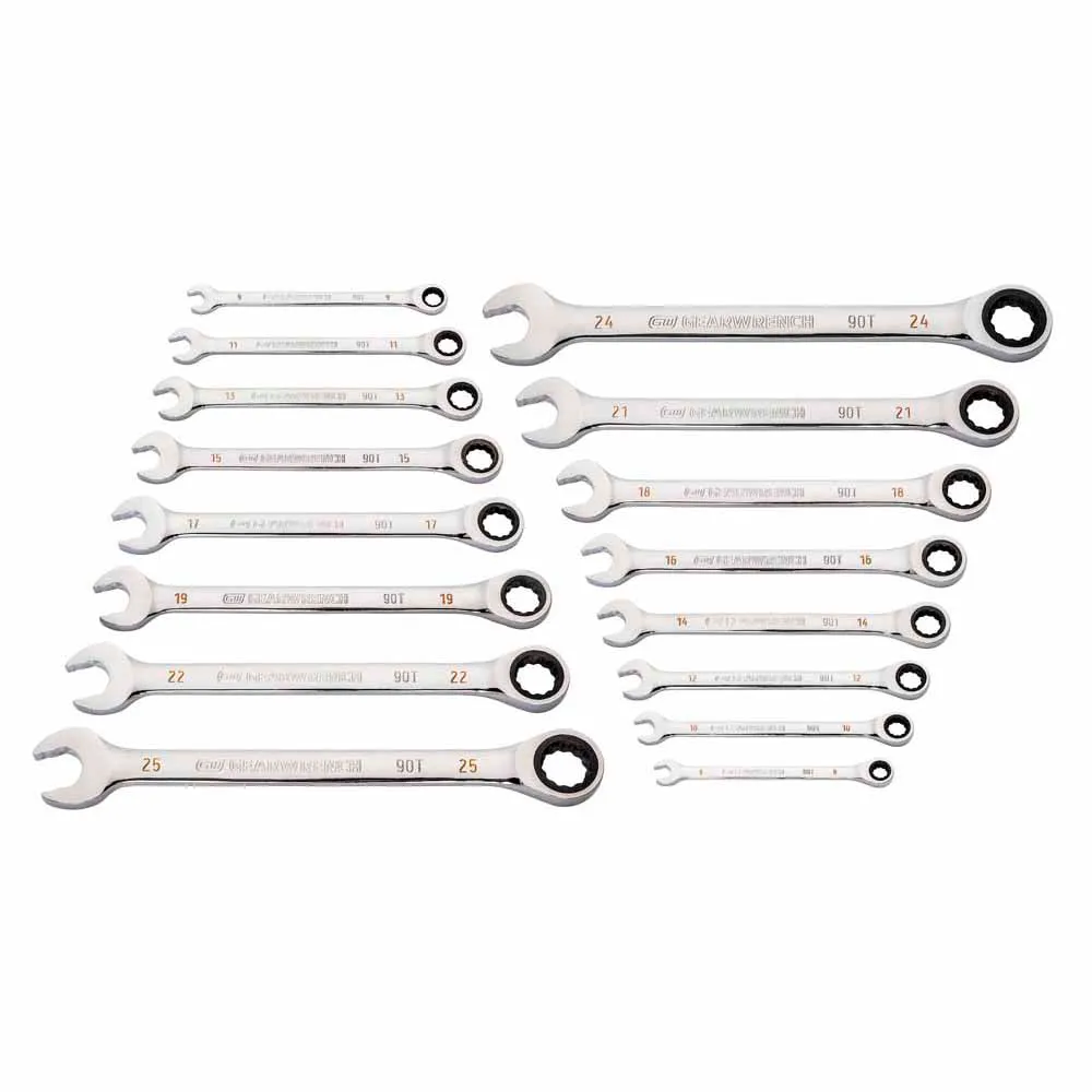 GearWrench 86928 16 Pc. 90-Tooth 12 Point Metric Combination Ratcheting Wrench Set