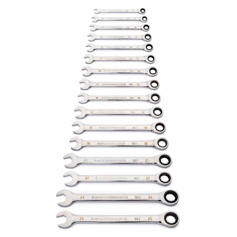 GearWrench 86928 16 Pc. 90-Tooth 12 Point Metric Combination Ratcheting Wrench Set