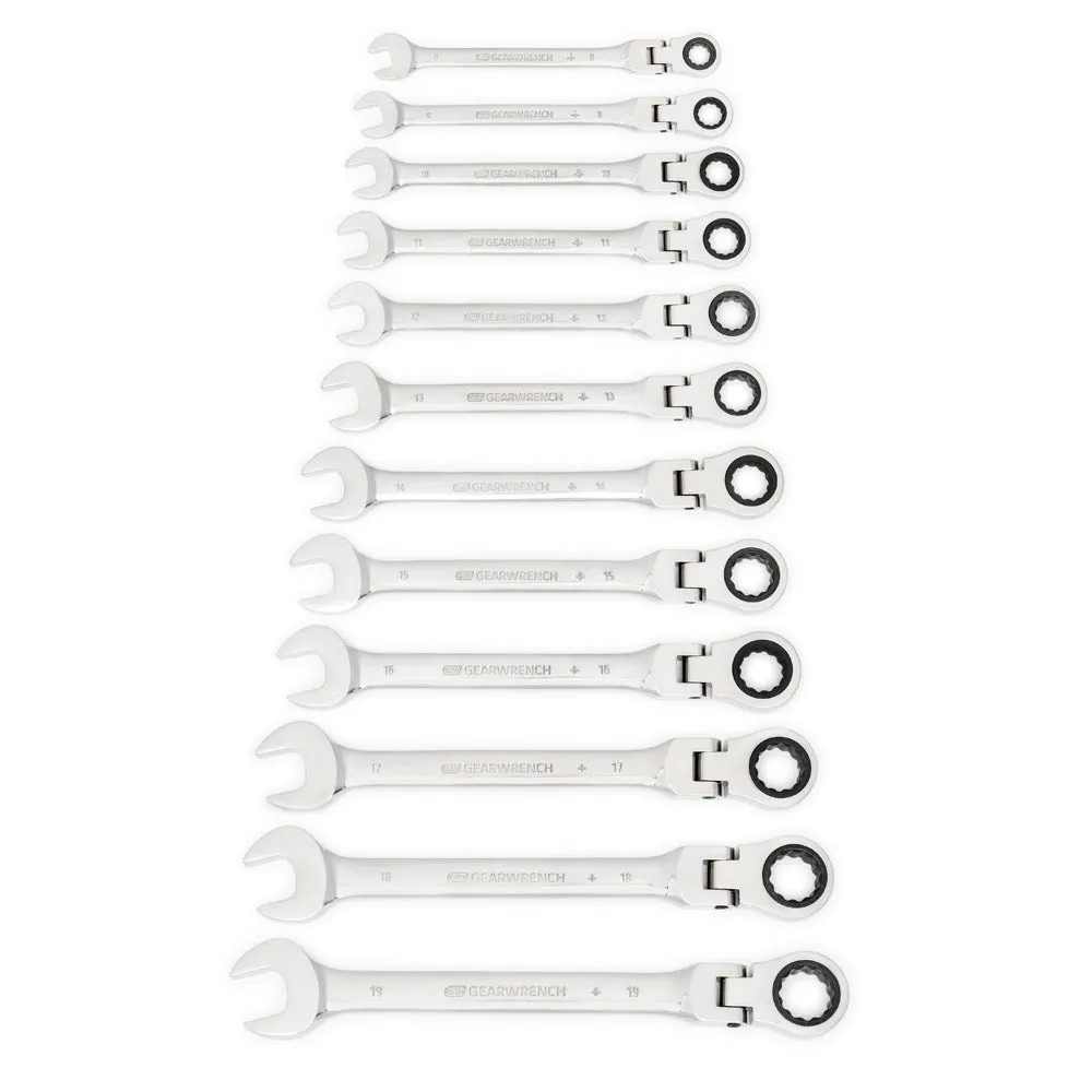 GearWrench 9901D 12 Pc. 72-Tooth 12 Point Flex Head Ratcheting Combination Metric Wrench Set