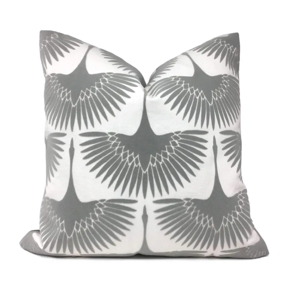 Genevieve Gorder Crane Flock Velvet Gray White Pillow Cover