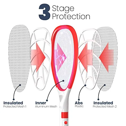 GIGAWATTS Mosquito Rechargeable Racket Insect Fly Swatter Bugs Trap Bat LED Light Long Battery Life for Indoor Home Outdoor (Orange White, 6 Months Warranty, Charge Before First USE)