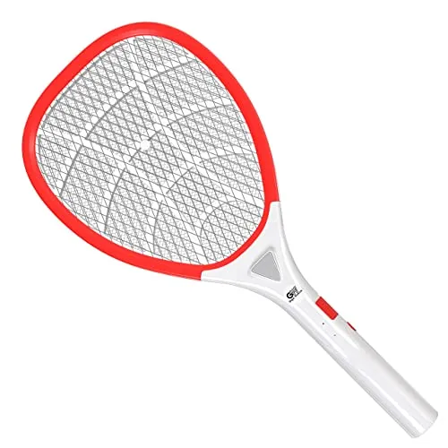 GIGAWATTS Mosquito Rechargeable Racket Insect Fly Swatter Bugs Trap Bat LED Light Long Battery Life for Indoor Home Outdoor (Orange White, 6 Months Warranty, Charge Before First USE)