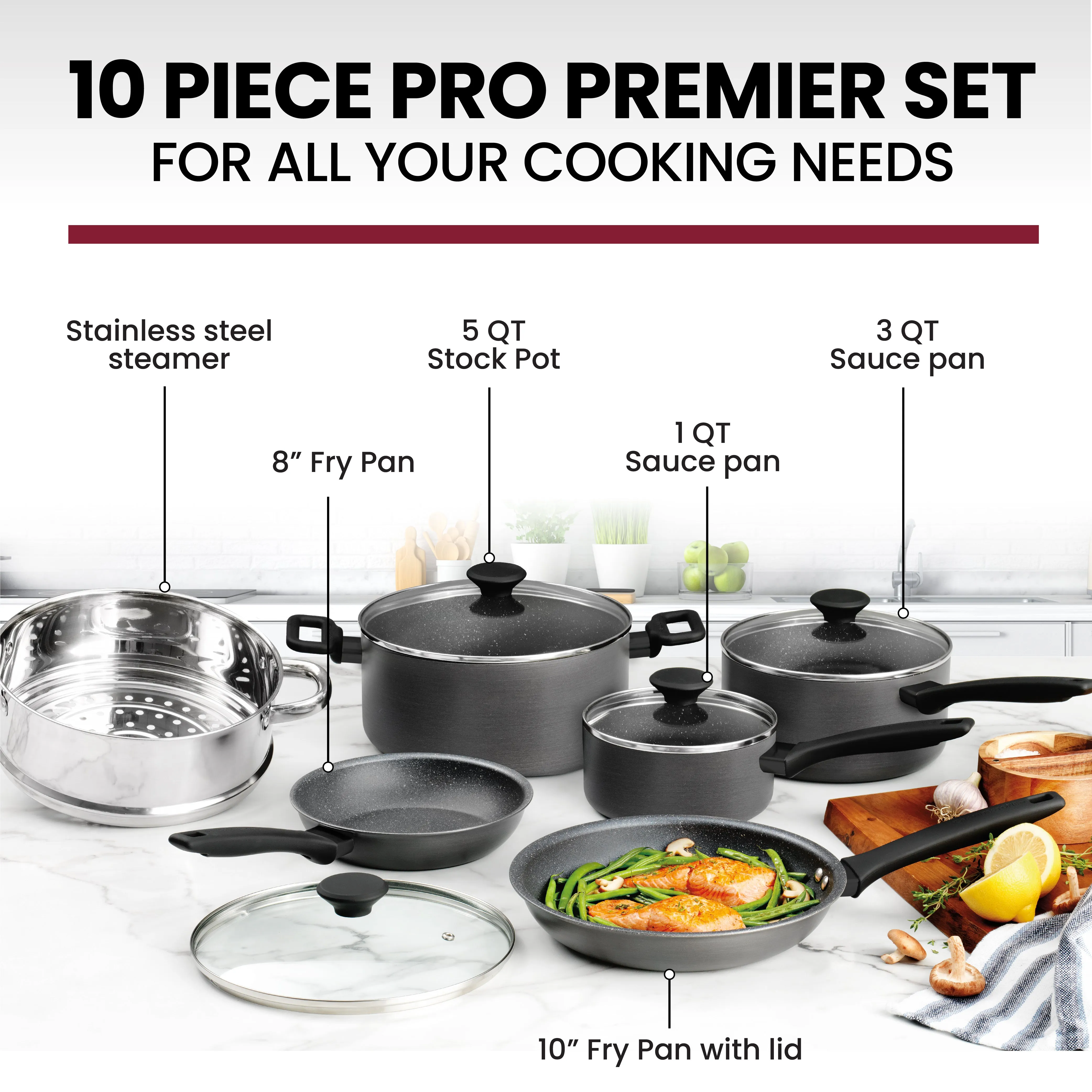 Granitestone 10-Piece Pro Premiere Hard Anodized Stovetop Set with Easy Grip Handles