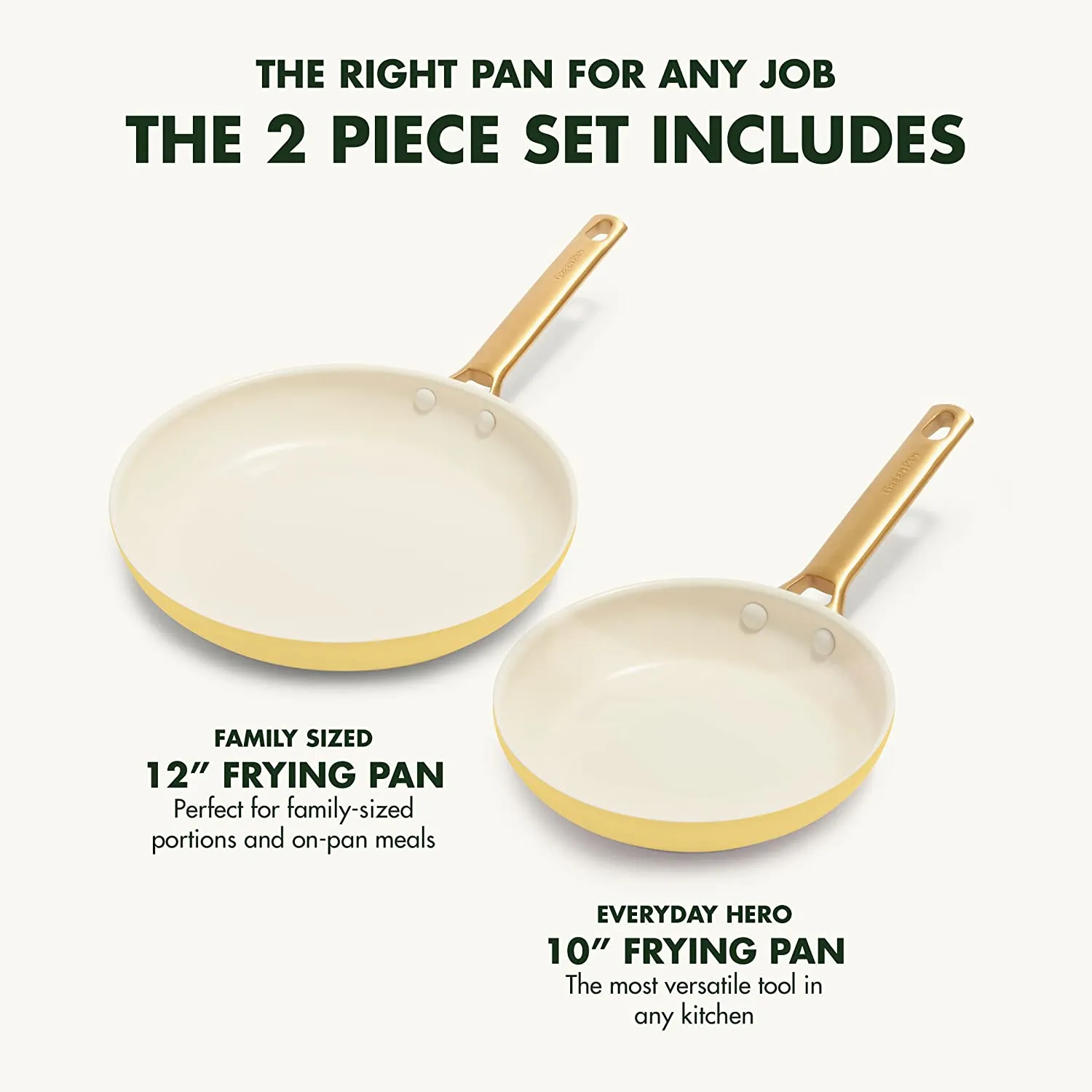 GreenPan Reserve 10" and 12" Frying Pan Skillet Set, Gold Handle, Sunrise Yellow