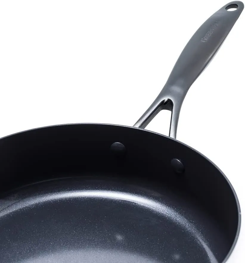 GreenPan Venice Pro Noir 12" Frying Pan Skillet with Lid, Matte Black Handle, Silver