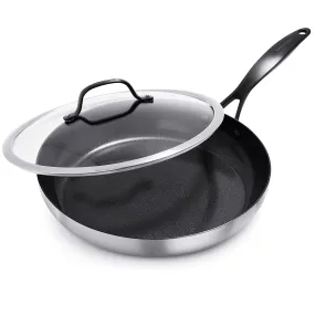 GreenPan Venice Pro Noir 12" Frying Pan Skillet with Lid, Matte Black Handle, Silver