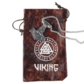 GuoShuang Nordic Viking Mjolnir Thor Hammer Valknut Stainless Steel Necklace