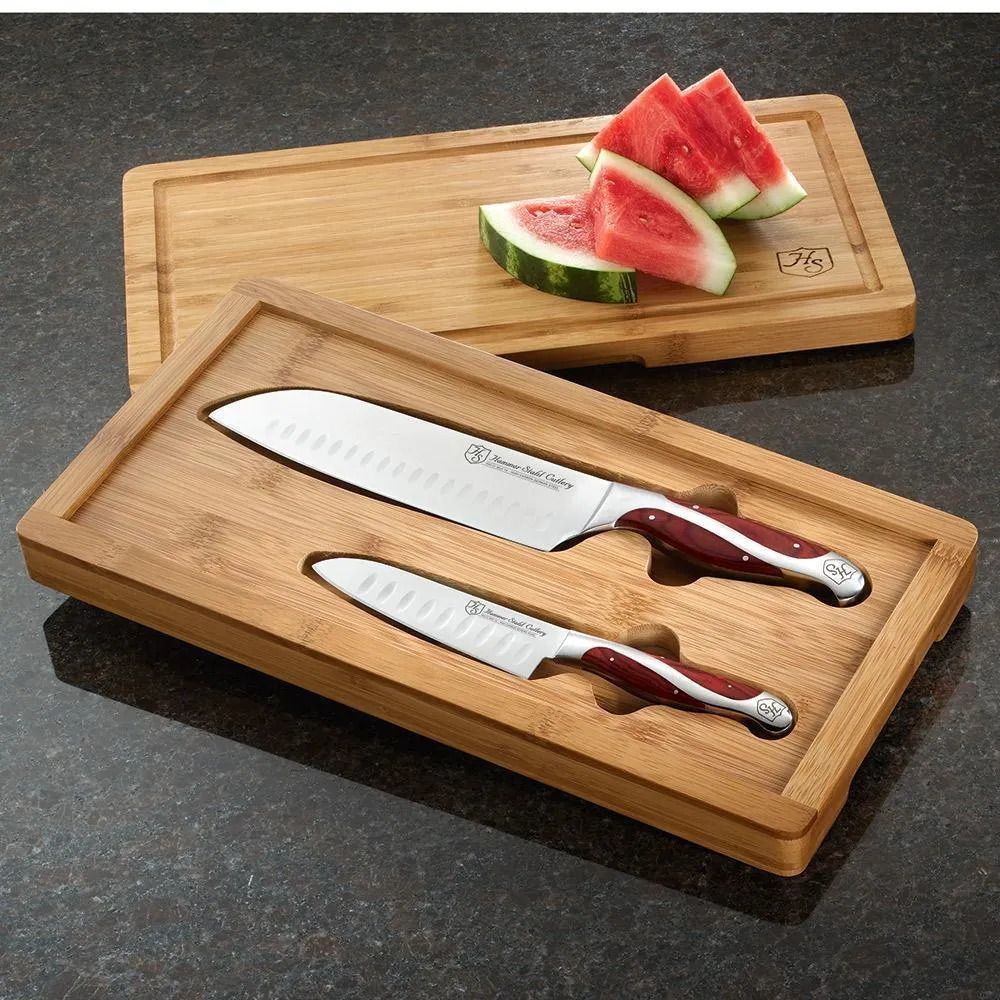 Hammer Stahl 2-Piece Santoku Set with Bamboo Case