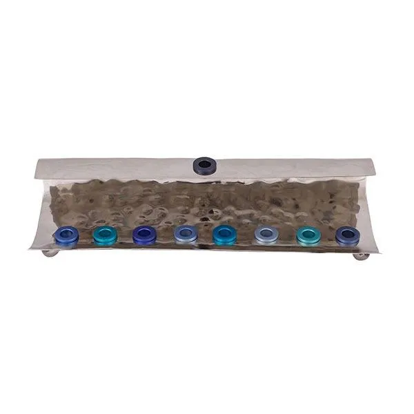 Hanukkah Menorah - Wave - Hammer Work - Blue