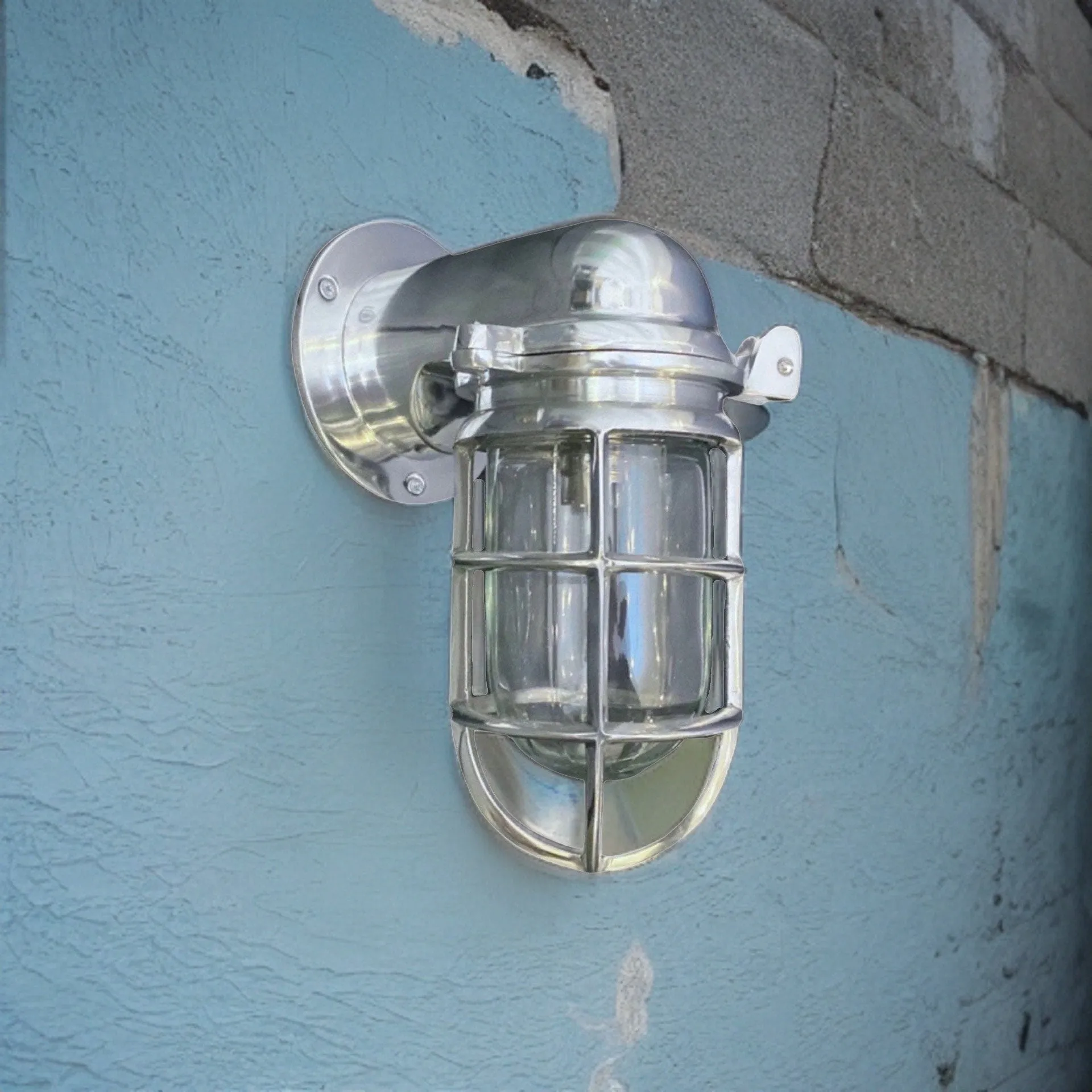 Happisburgh ~ Bulkhead Outdoor & Bathroom Wall Light | Solid Polished Aluminium | 10 Inch