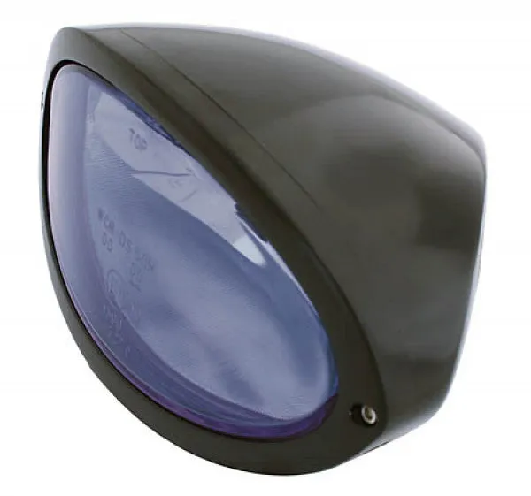 HIGHSIDER 223-062 Headlight "IOWA" Oval Bottom Mount Blue Lens - Black