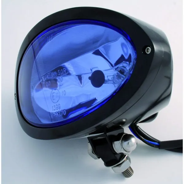 HIGHSIDER 223-062 Headlight "IOWA" Oval Bottom Mount Blue Lens - Black