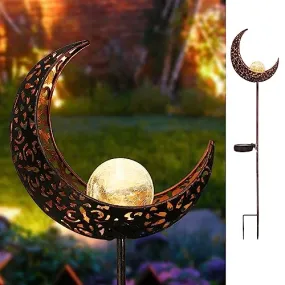 HOMEIMPRO Moon Solar Garden Lights Outdoor Stakes, Waterproof Crackle Glass Metal Decorative Lights for Lawn, Patio Accessories, Yard Decor, Christmas Gift (Bronze)