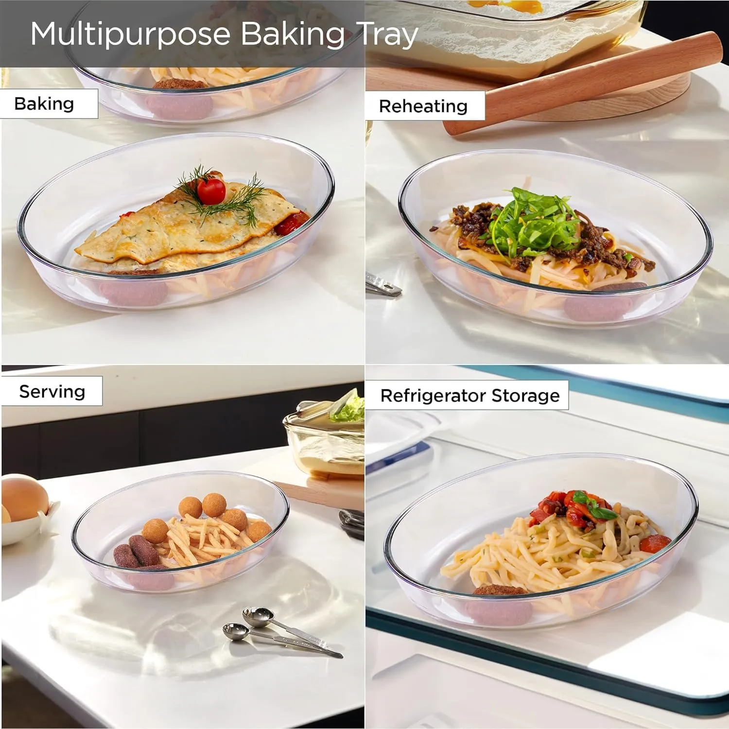 Homestic 1600 ml Borosilicate Glass Baking Tray | Transparent Microwave Oven Safe Utensils | Oval Bread Moulds for Baking | Dishwasher & Freezer Safe | Multipurpose use Serving Tray