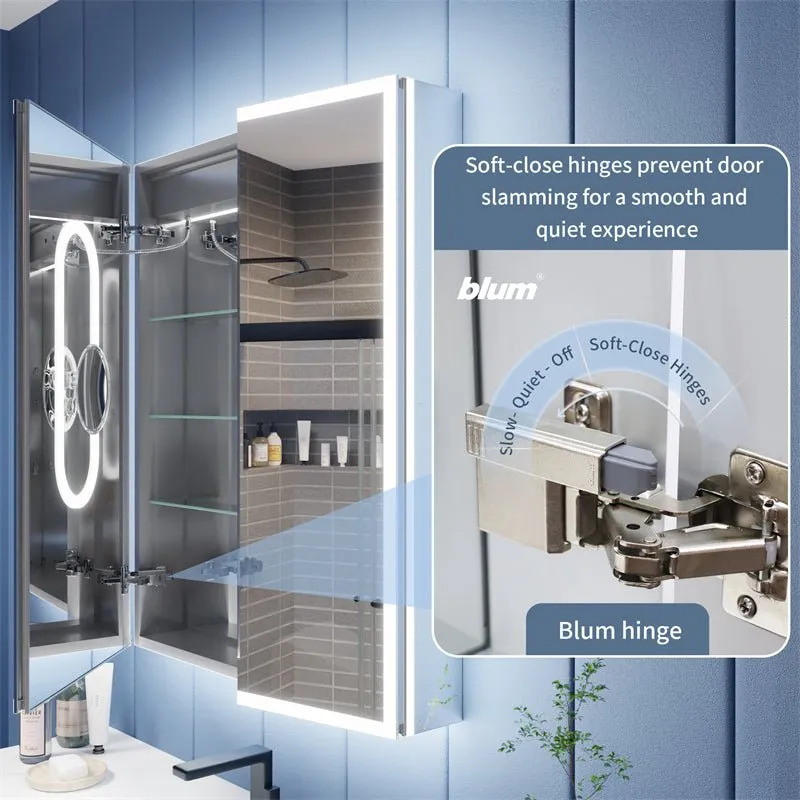 Illusion 30" x 36" LED Lighted Medicine Cabinet with Magnifiers Front and Back Light