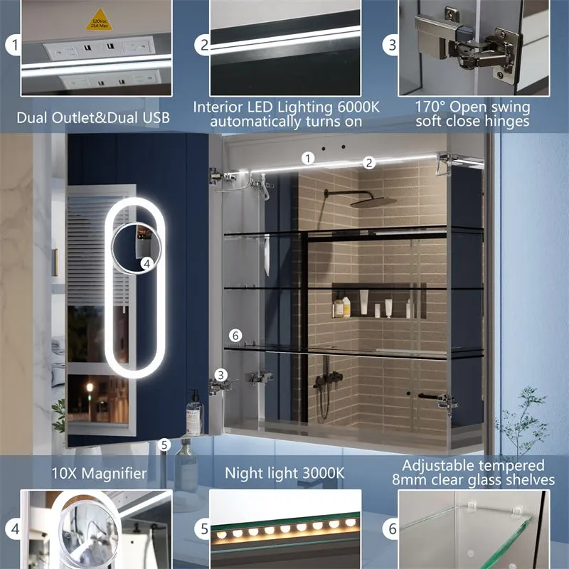 Illusion 30" x 36" LED Lighted Medicine Cabinet with Magnifiers Front and Back Light