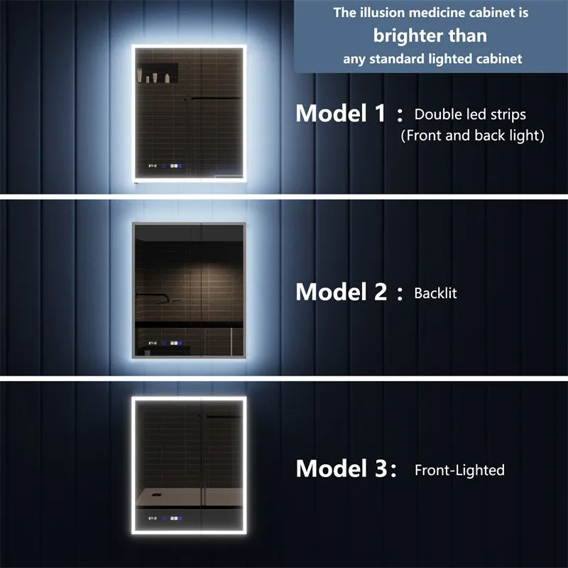 Illusion 30" x 36" LED Lighted Medicine Cabinet with Magnifiers Front and Back Light