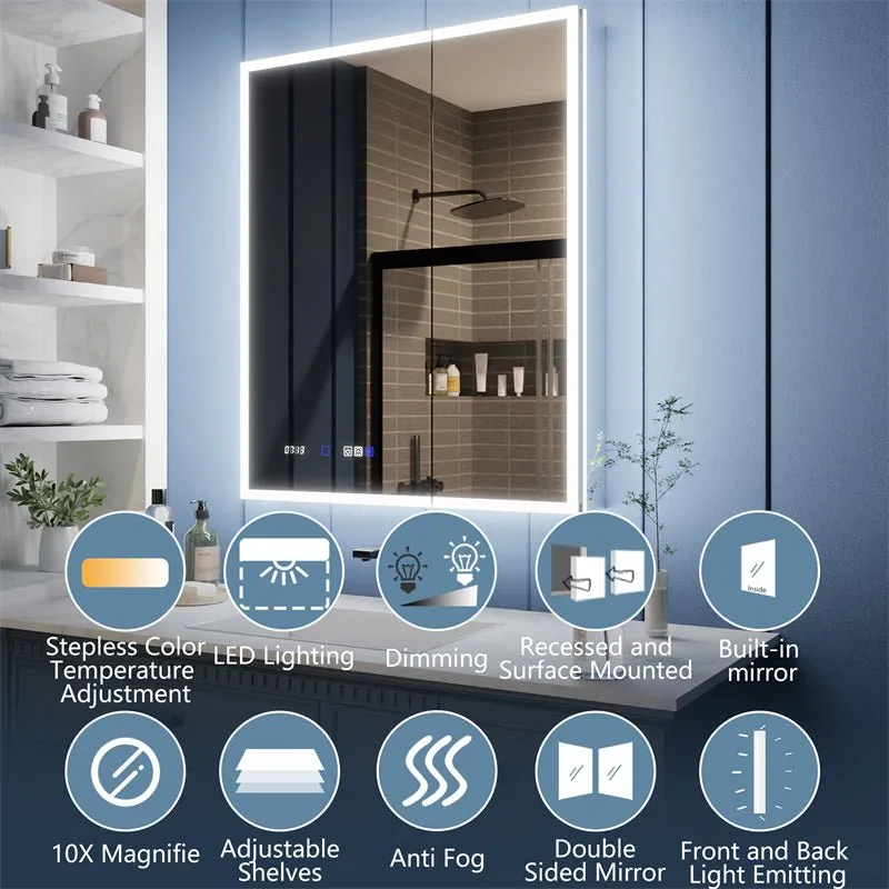 Illusion 30" x 36" LED Lighted Medicine Cabinet with Magnifiers Front and Back Light