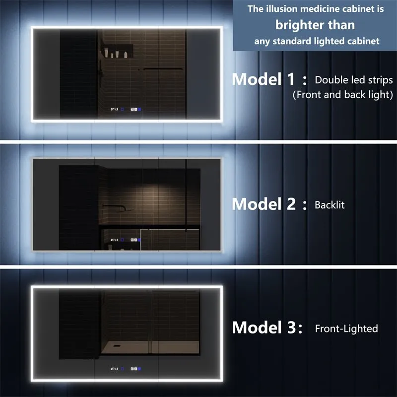 Illusion 72" x 36" LED Lighted Medicine Cabinet with Magnifiers Front and Back Light