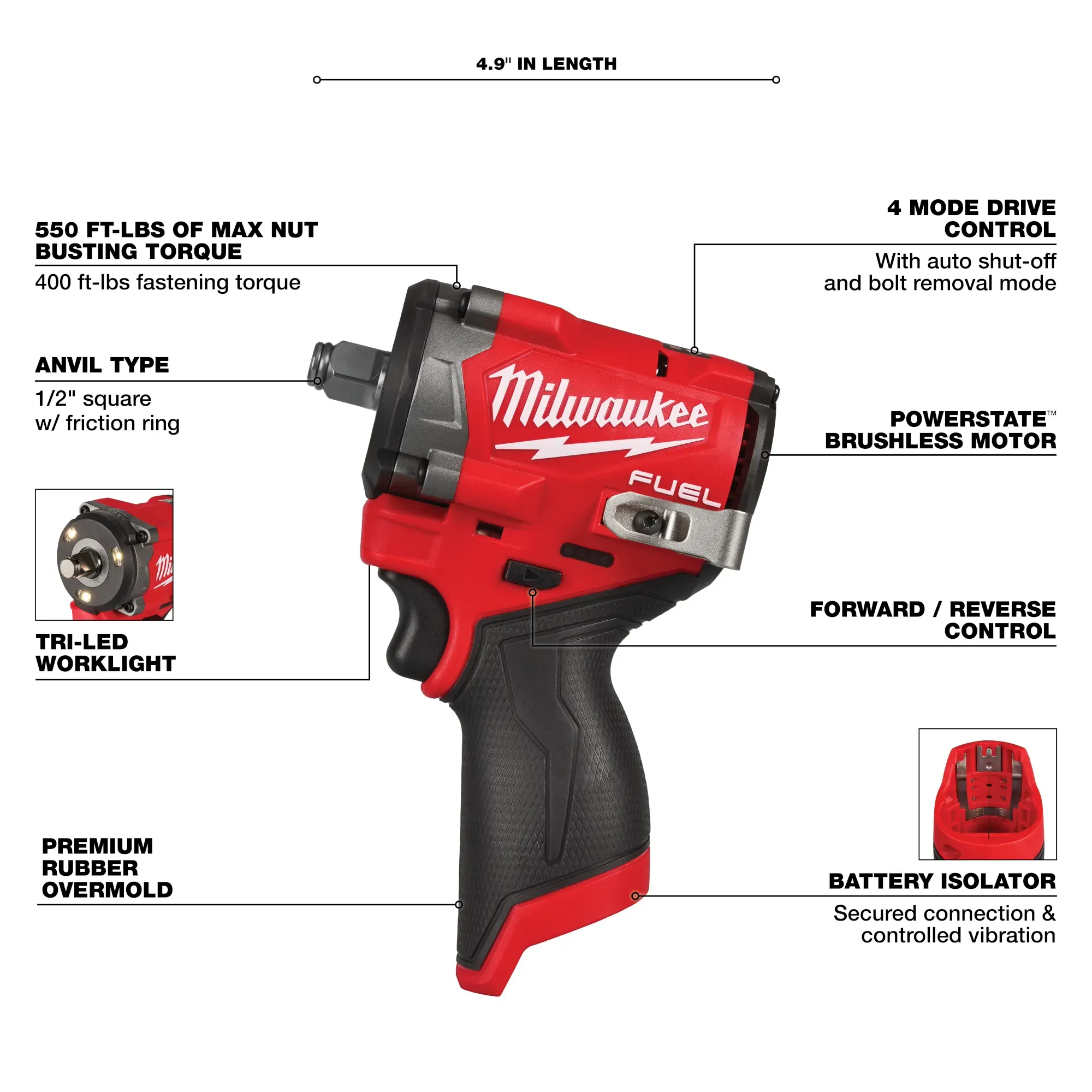 Impact Wrench - Milwaukee M12 FUEL™ Stubby 1/2" Impact Wrench, 2563-20