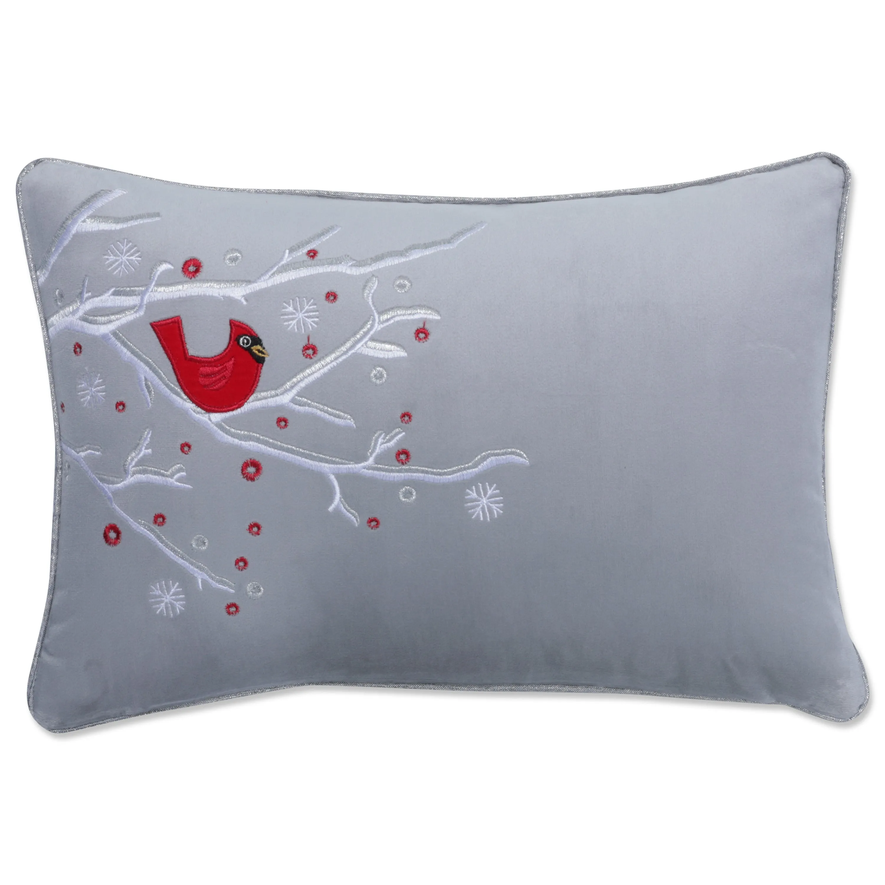 Indoor Velvet Christmas Cardinal Gray Lumbar Rectangular Throw Pillow Cover