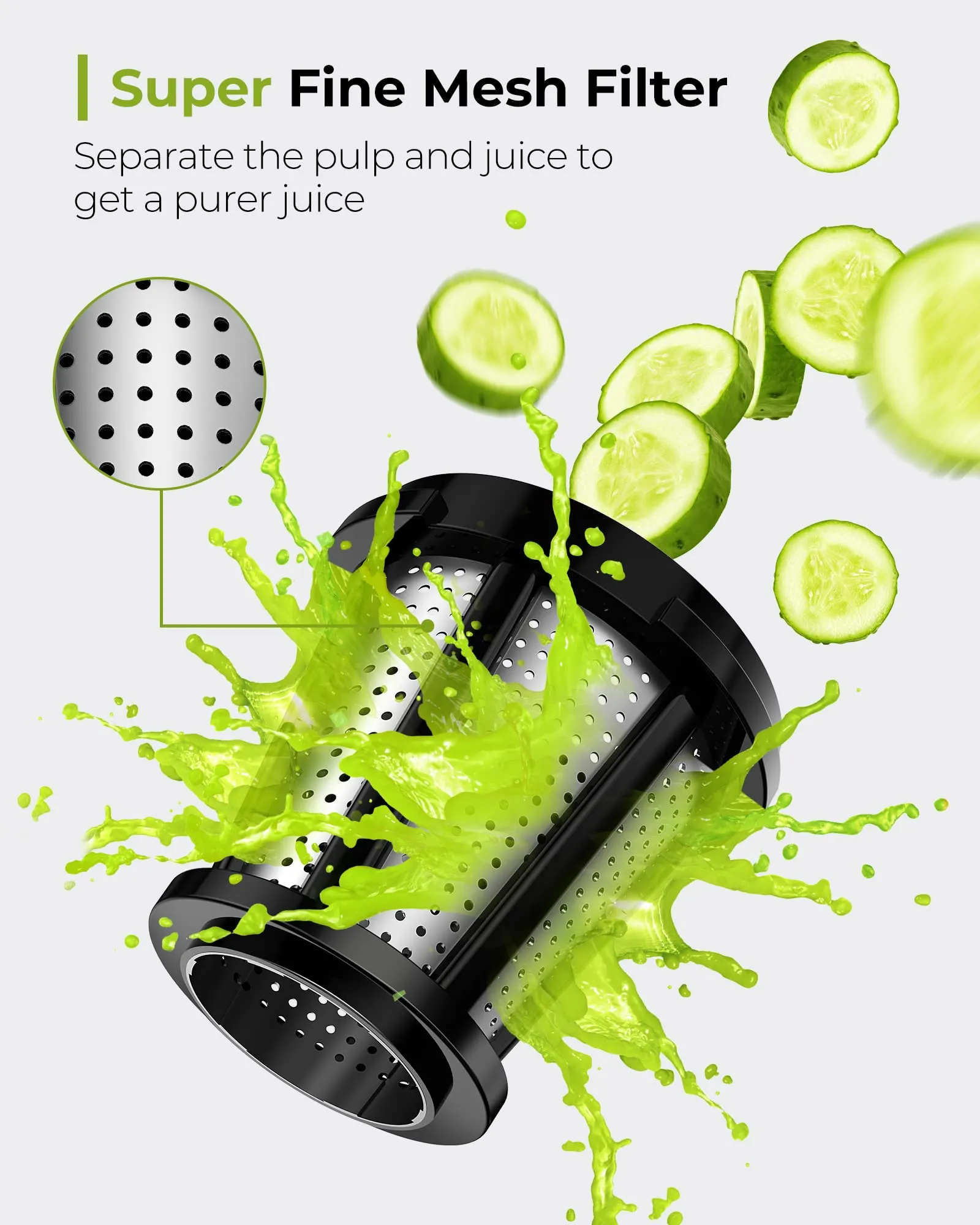 Jocuu Slow Masticating Juicer with 2-Speed Modes - Cold Press Juicer Machine - Quiet Motor & Reverse Function - Easy to Clean Juicer Extractor - Juice Recipes for Fruits & Vegetables (Dark Green)