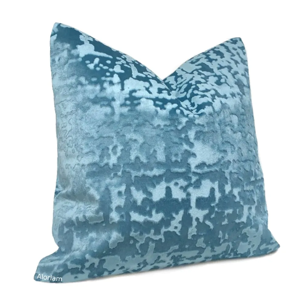 Kael II Breeze Blue Abstract Distressed Tonal Velvet Pillow Cover