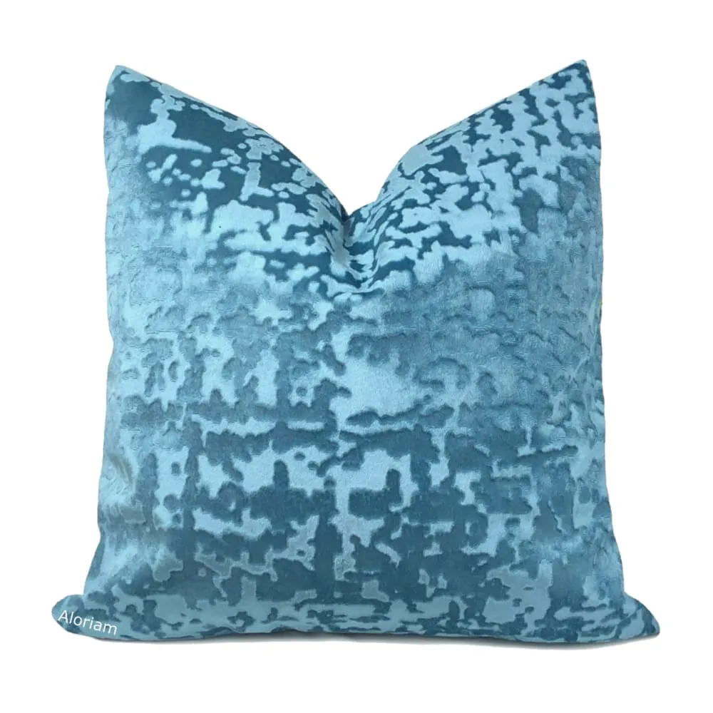 Kael II Breeze Blue Abstract Distressed Tonal Velvet Pillow Cover