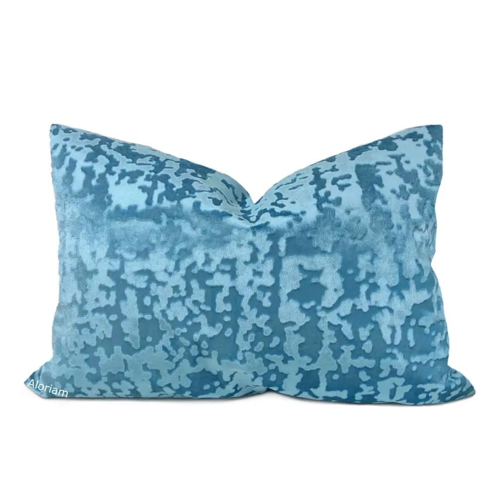 Kael II Breeze Blue Abstract Distressed Tonal Velvet Pillow Cover