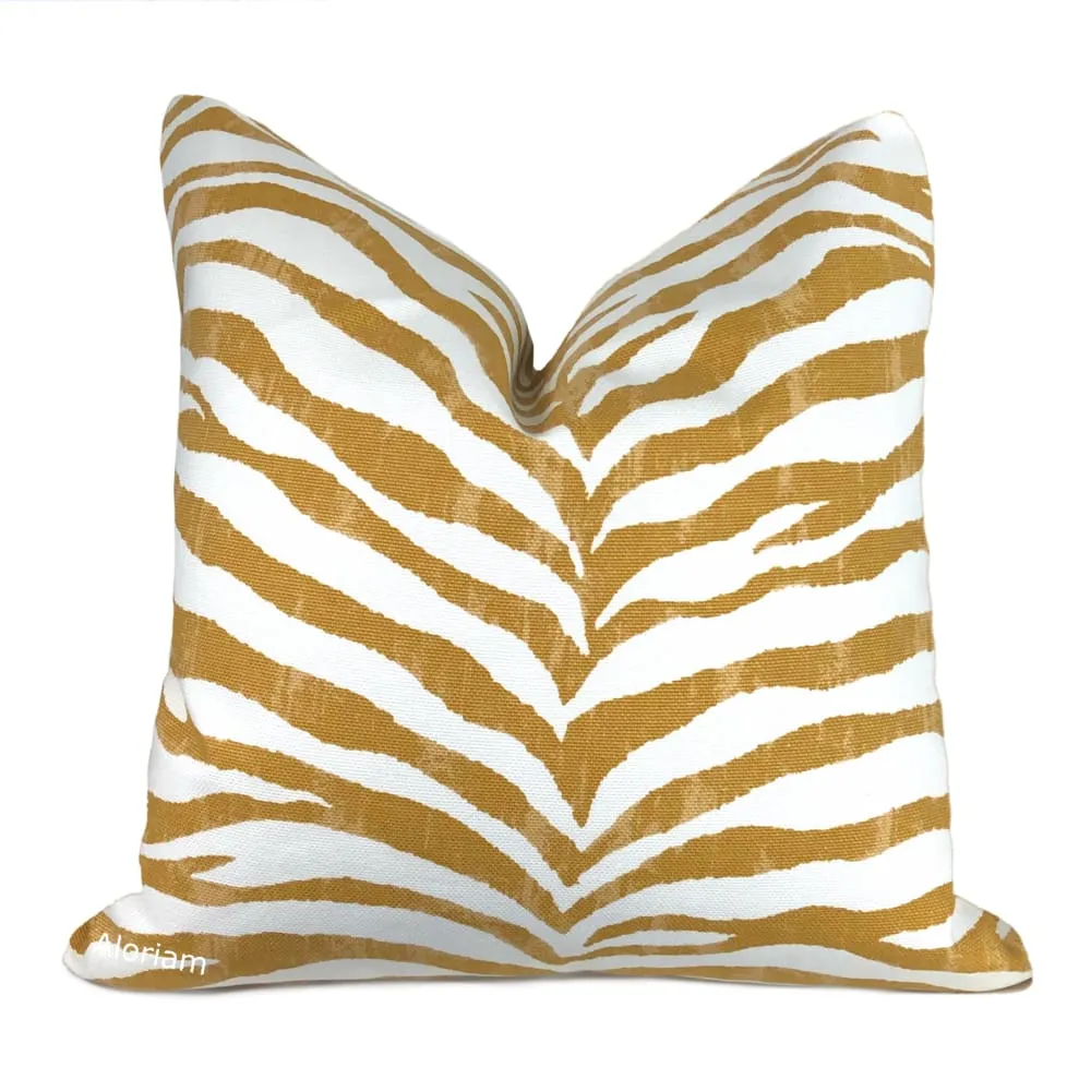 Kravet Limpopo Ochre Gold White Tiger Stripe Pillow Cover