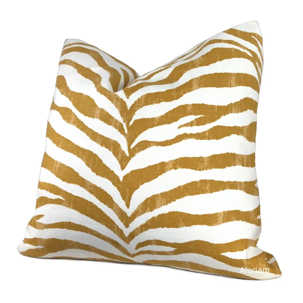 Kravet Limpopo Ochre Gold White Tiger Stripe Pillow Cover