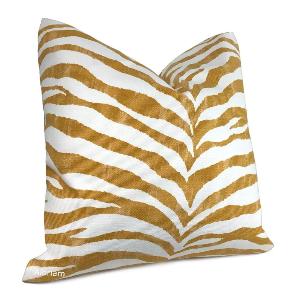 Kravet Limpopo Ochre Gold White Tiger Stripe Pillow Cover