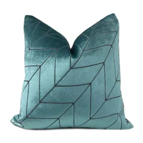 Leyland Teal Green Diagonal Chevron Velvet Pillow Cover