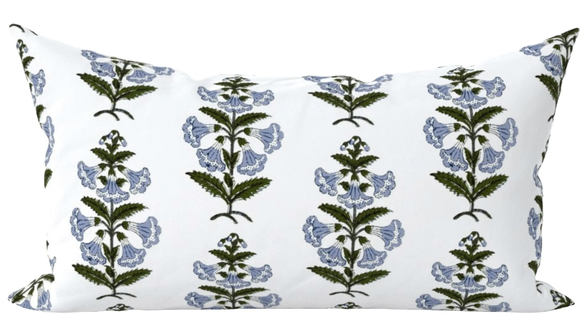 Light Blue Petunia Block Printed Canvas Pillow Cover: Available in 10 Sizes