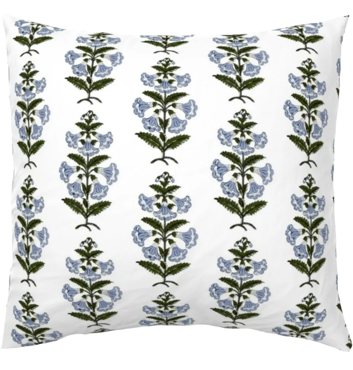 Light Blue Petunia Block Printed Canvas Pillow Cover: Available in 10 Sizes