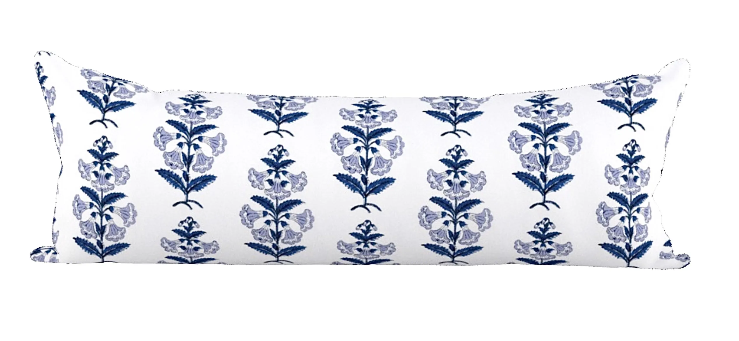 Light Blue Petunia Block Printed Canvas Pillow Cover: Available in 10 Sizes