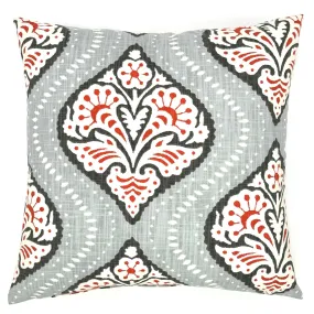 Light Gray /Red Ogee Linen Throw Pillow Cover