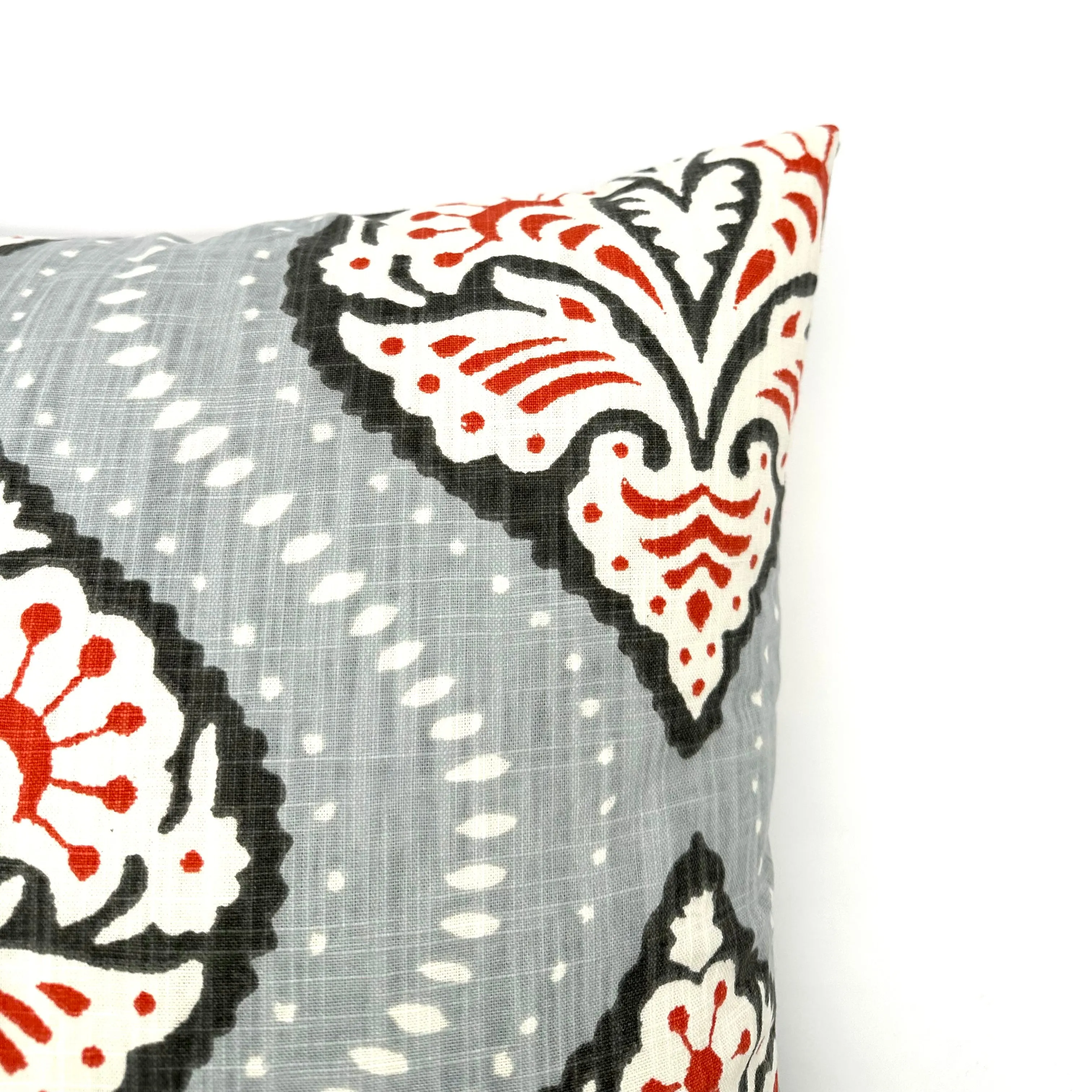 Light Gray /Red Ogee Linen Throw Pillow Cover