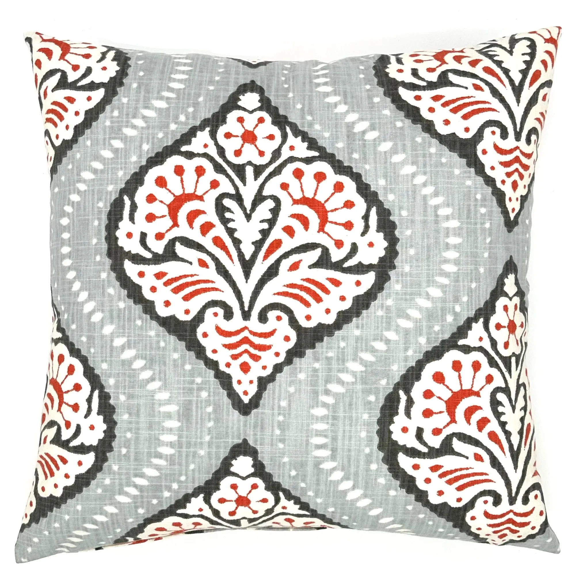 Light Gray /Red Ogee Linen Throw Pillow Cover