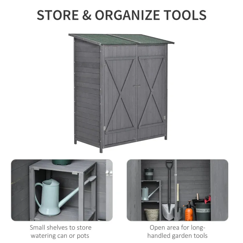 Lockable Garden Wood Storage Shed 139 x 75 x 160cm, Grey