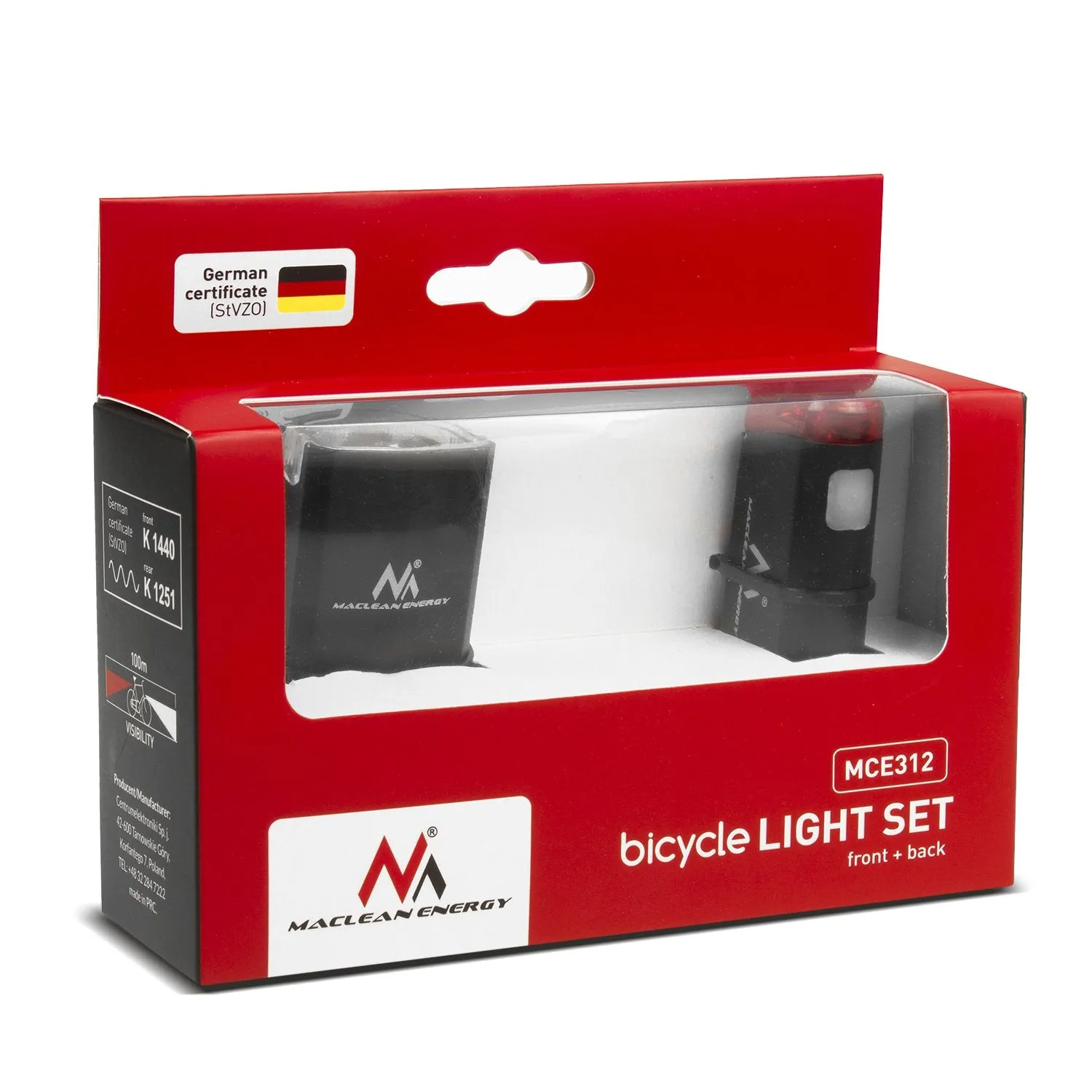 Maclean MCE312 Bike Light Set LED Front  Rear 2 Lighting Modes Built-in 1500mAh Battery DE (StVZO) Certification