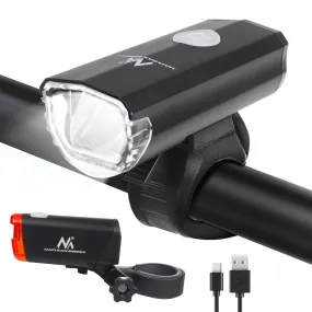 Maclean MCE312 Bike Light Set LED Front  Rear 2 Lighting Modes Built-in 1500mAh Battery DE (StVZO) Certification