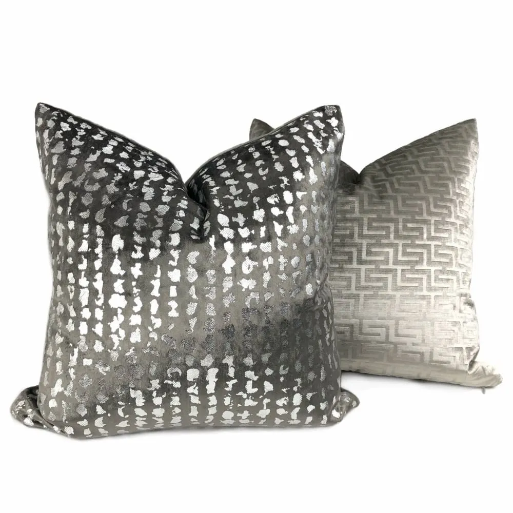 Matteo Graphite & Silver Metallic Leopard Spot Pillow Cover