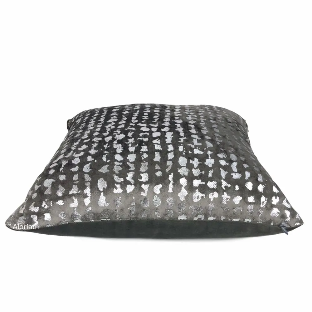 Matteo Graphite & Silver Metallic Leopard Spot Pillow Cover