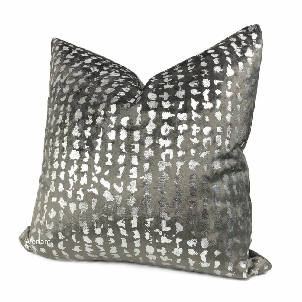 Matteo Graphite & Silver Metallic Leopard Spot Pillow Cover