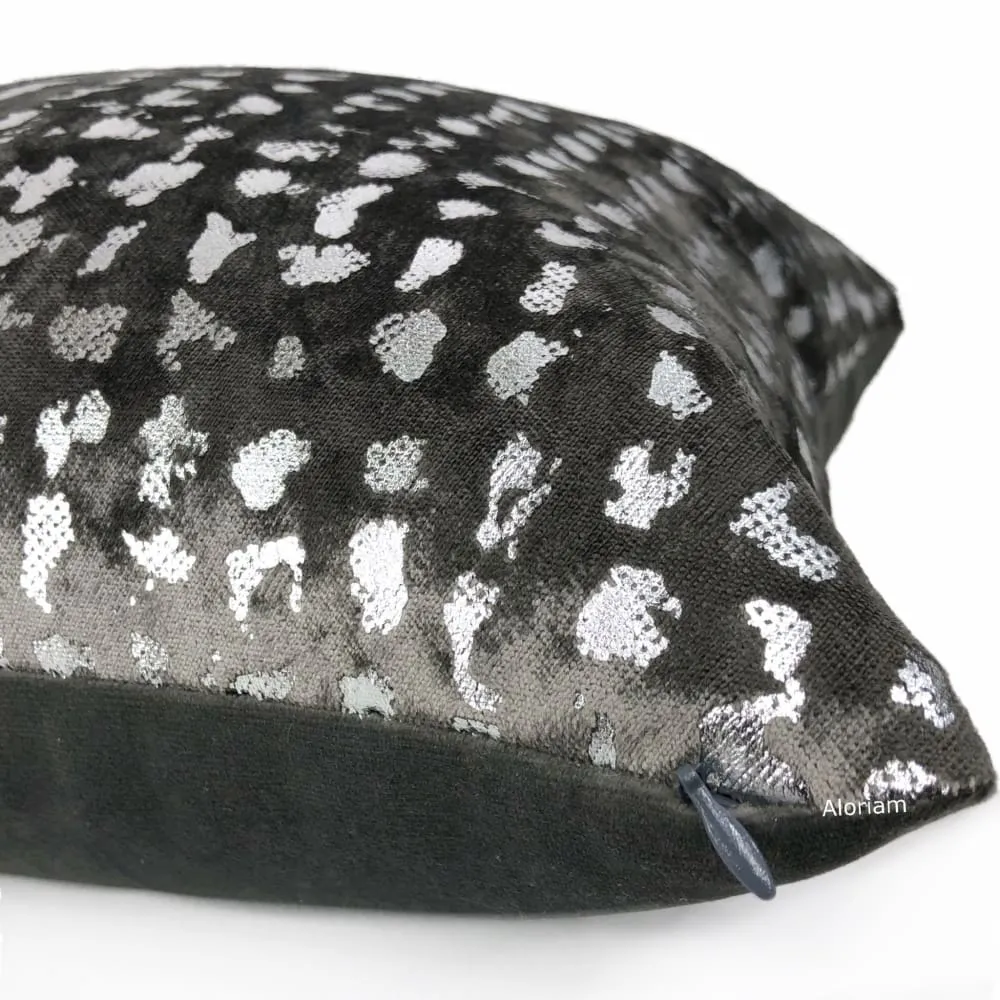 Matteo Graphite & Silver Metallic Leopard Spot Pillow Cover